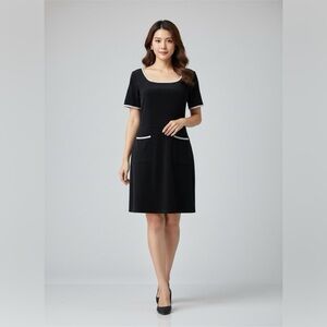 ModCloth Women's Black Dress with White  Trim Size Medium Knee Length